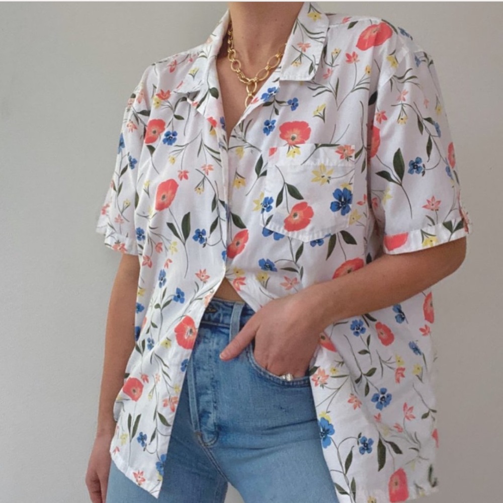 Vintage Short Sleeve Floral Blouse